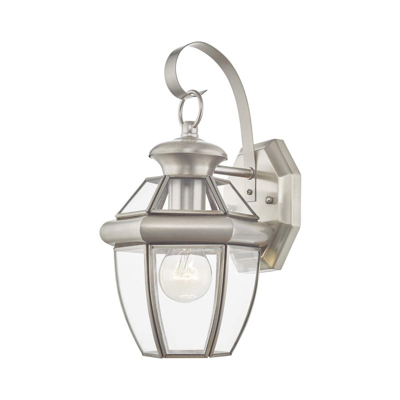 Livex Lighting 2051-91 Monterey 1 Light Outdoor Brushed Nickel Finish Solid Brass Wall Lantern with Clear Beveled Glass - Image 1